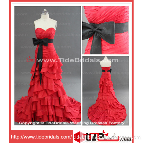 2014 Luxury Mermaid Sweetheart Strapless Ruffled Black Bow Satin Red Wedding Dress/Prom Dress (1816)